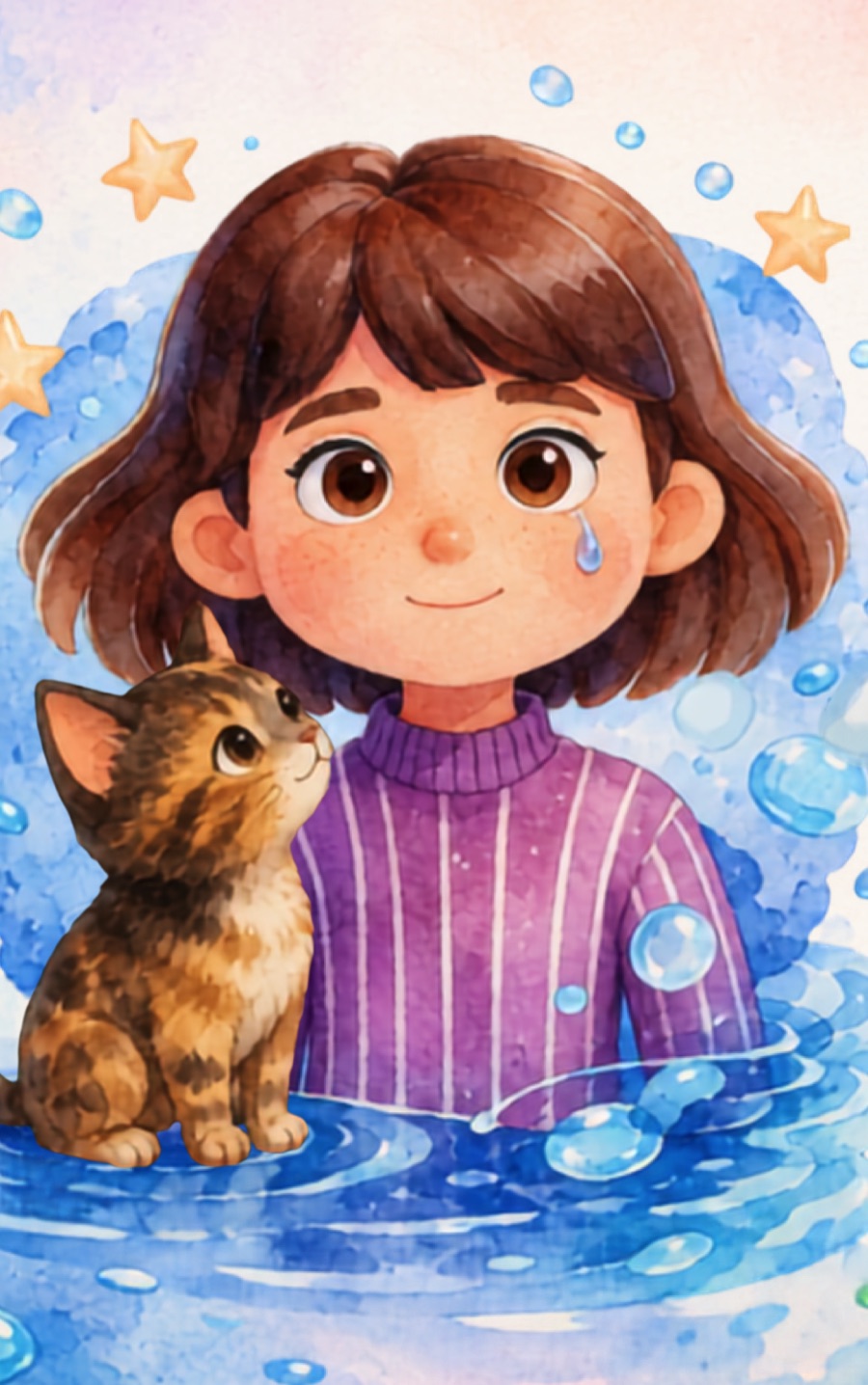 Biê e sua gatinha — arte do espetáculo A Menina que Inundou o Mundo
